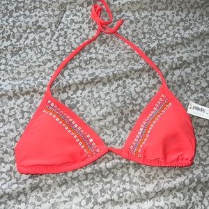 Orange beaded triangle bikini top